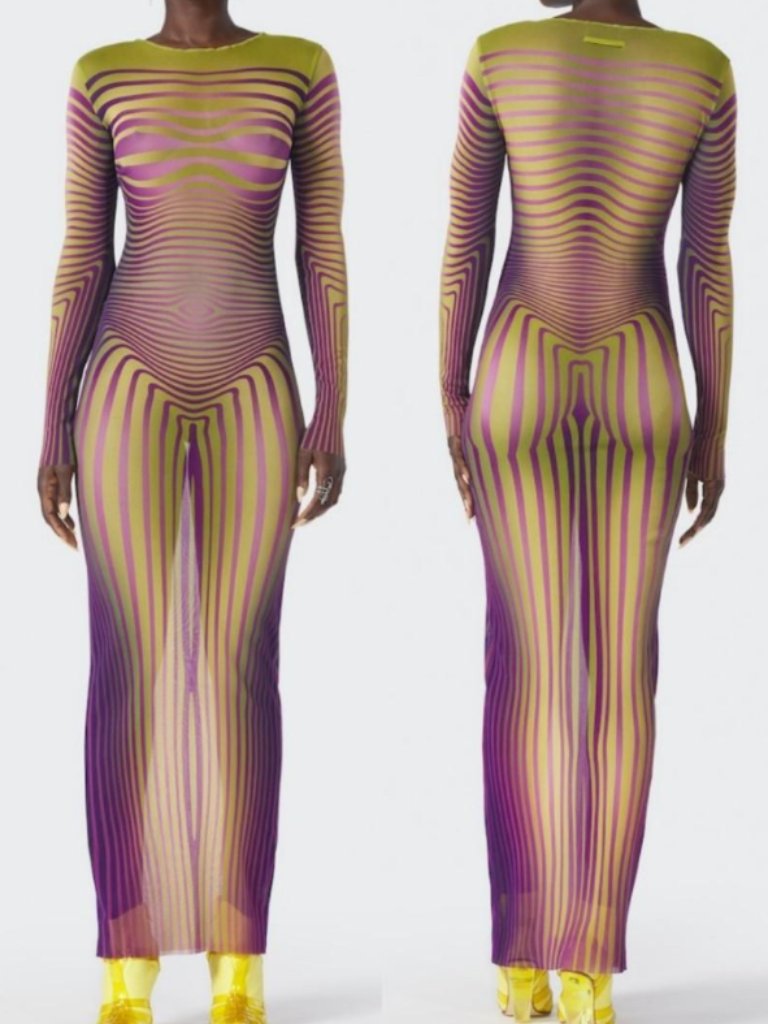 Jean Paul Gaultier Green Purple 'The Body Morphong' Maxi Dress Size Small Nwt